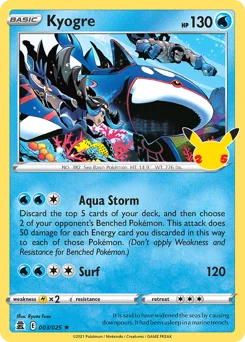 Kyogre Pokemon card from Celebrations, card number 3