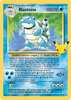 Blastoise Pokemon card from Celebrations: Classic Collection, card number 2