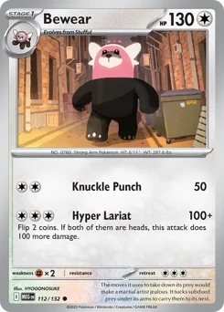 Bewear Pokemon card from Mega Evolution, card number 112