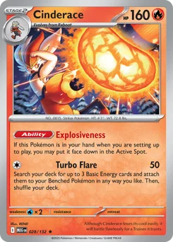 Cinderace Pokemon card from Mega Evolution, card number 28