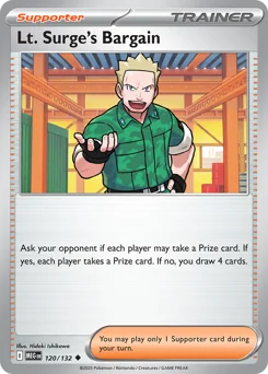 Lt. Surge's Bargain Pokemon card from Mega Evolution, card number 120