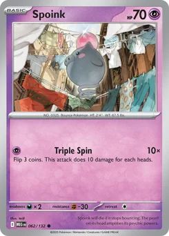 Spoink Pokemon card from Mega Evolution, card number 62