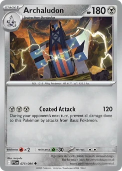 Archaludon Pokemon card from Phantasmal Flames, card number 75