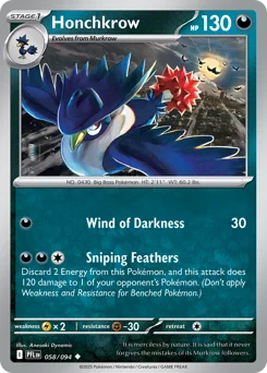 Honchkrow Pokemon card from Phantasmal Flames, card number 58