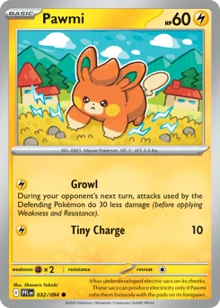 Pawmi Pokemon card from Phantasmal Flames, card number 32