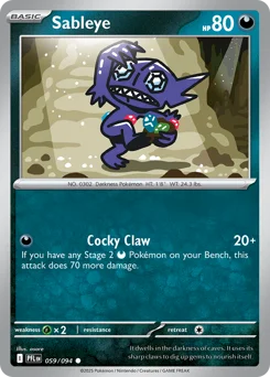 Sableye Pokemon card from Phantasmal Flames, card number 59