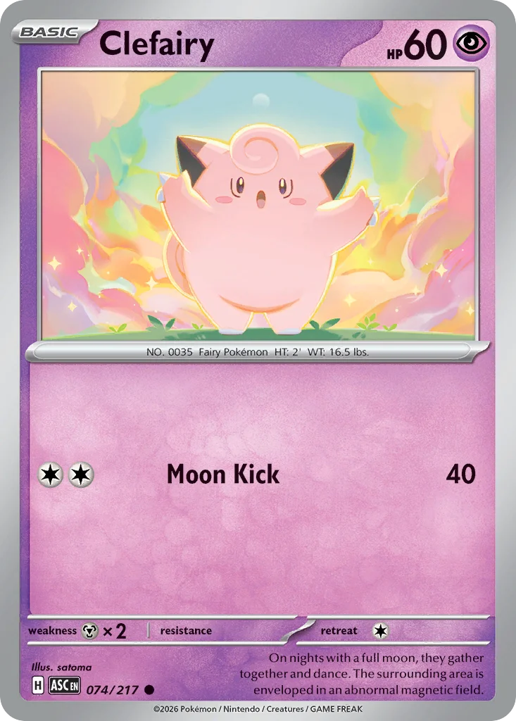 Clefairy Pokemon card from Ascended Heroes, card number 74