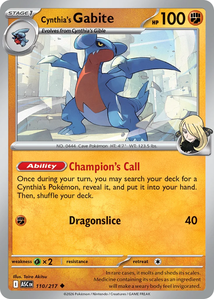 Cynthia's Gabite Pokemon card from Ascended Heroes, card number 110