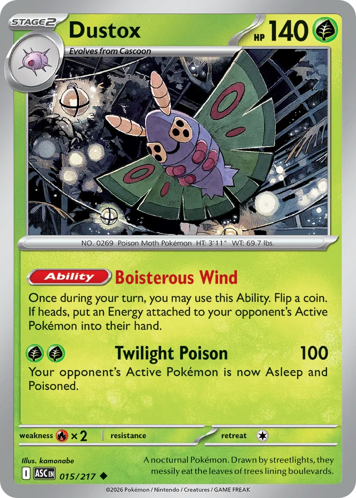 Dustox Pokemon card from Ascended Heroes, card number 15