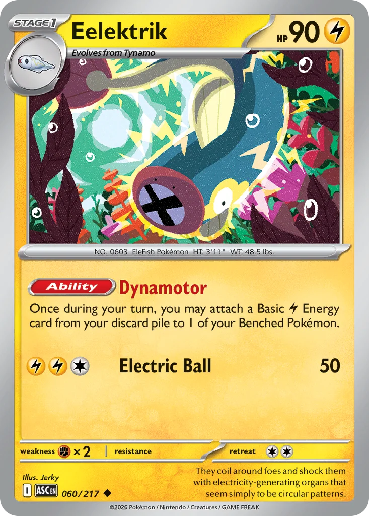 Eelektrik Pokemon card from Ascended Heroes, card number 60