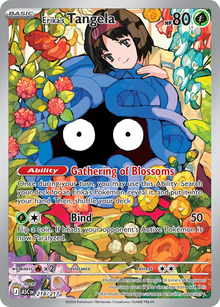 Erika's Tangela Pokemon card from Ascended Heroes, card number 218