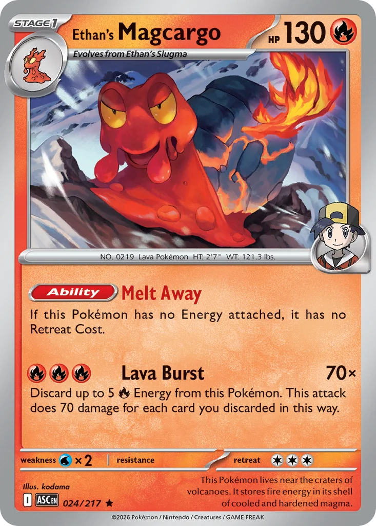 Ethan's Magcargo Pokemon card from Ascended Heroes, card number 24