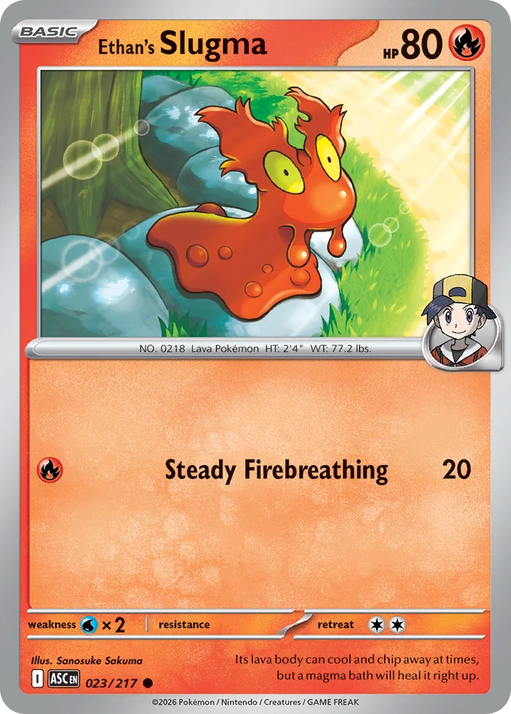 Ethan's Slugma Pokemon card from Ascended Heroes, card number 23