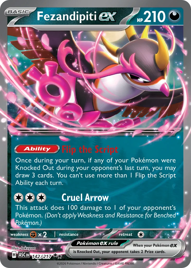 Fezandipiti ex Pokemon card from Ascended Heroes, card number 142