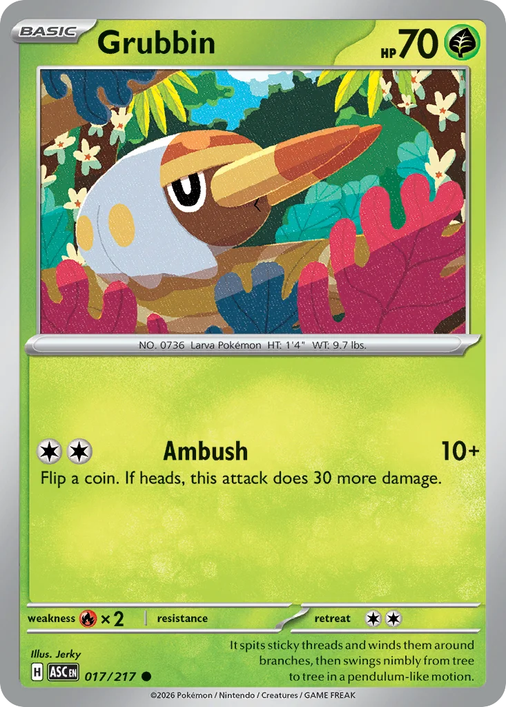 Grubbin Pokemon card from Ascended Heroes, card number 17