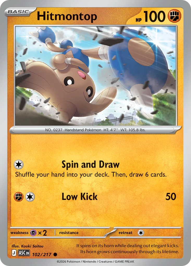 Hitmontop Pokemon card from Ascended Heroes, card number 102
