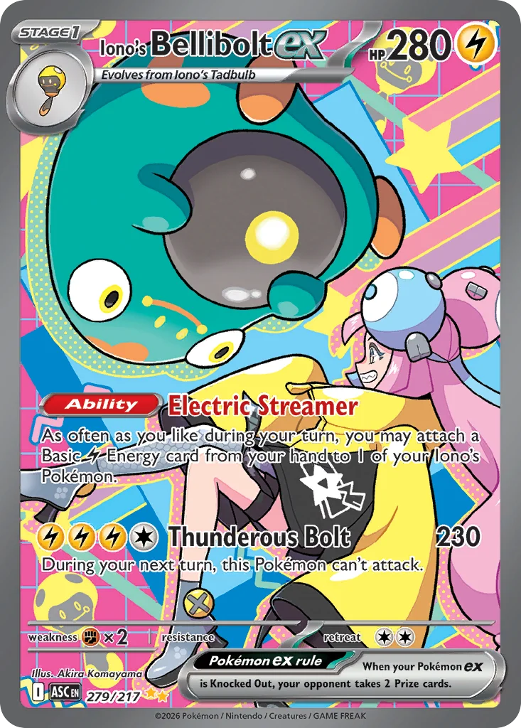Iono's Bellibolt ex Pokemon card from Ascended Heroes, card number 279
