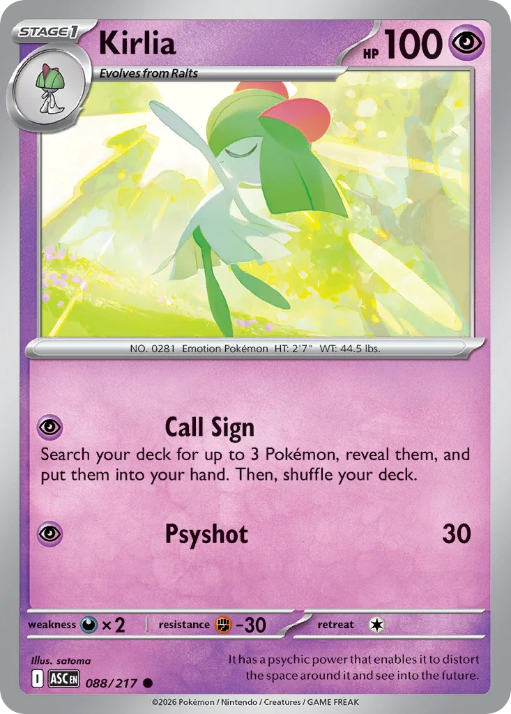 Kirlia Pokemon card from Ascended Heroes, card number 88