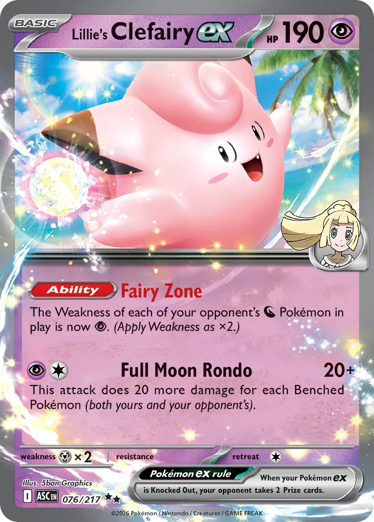 Lillie's Clefairy ex Pokemon card from Ascended Heroes, card number 76