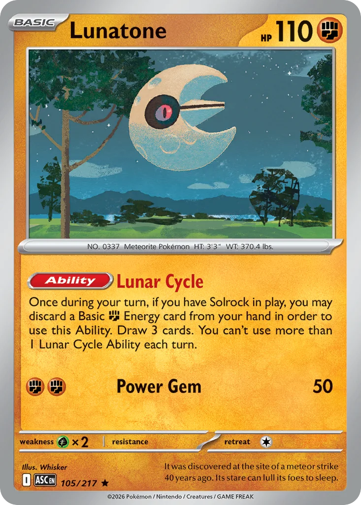 Lunatone Pokemon card from Ascended Heroes, card number 105