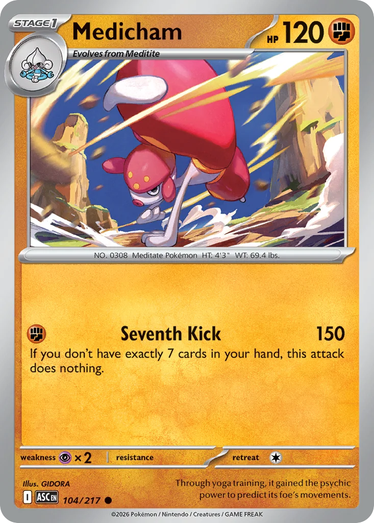 Medicham Pokemon card from Ascended Heroes, card number 104