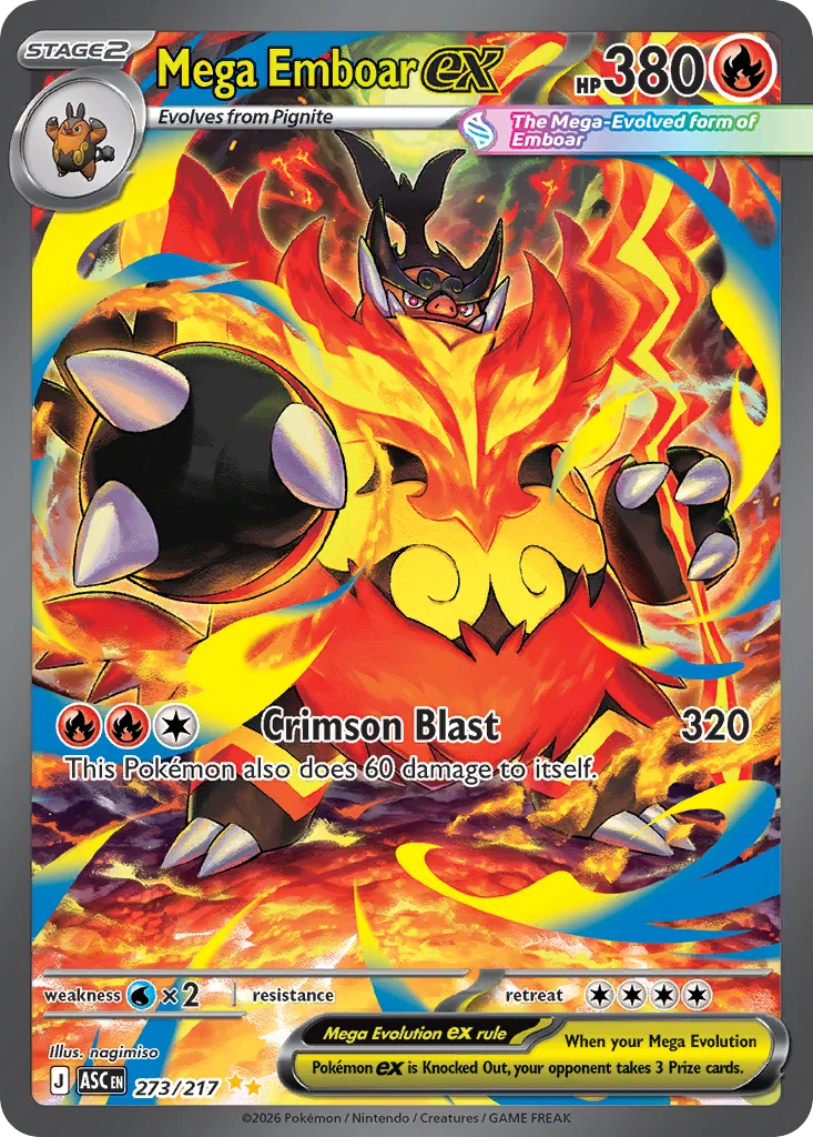 Mega Emboar ex Pokemon card from Ascended Heroes, card number 273