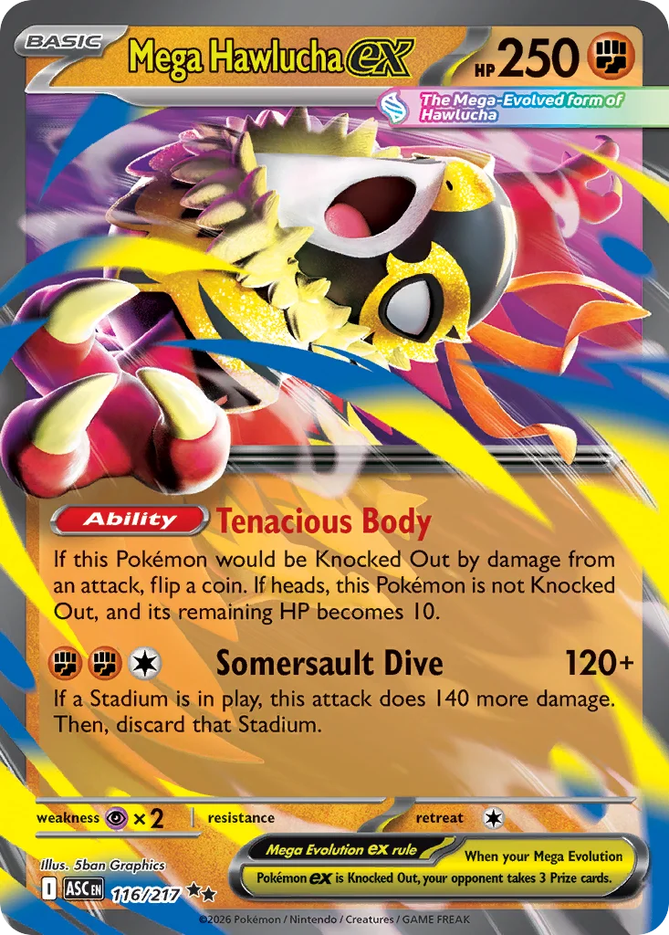 Mega Hawlucha ex Pokemon card from Ascended Heroes, card number 116