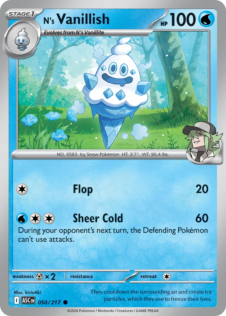 N's Vanillish Pokemon card from Ascended Heroes, card number 50