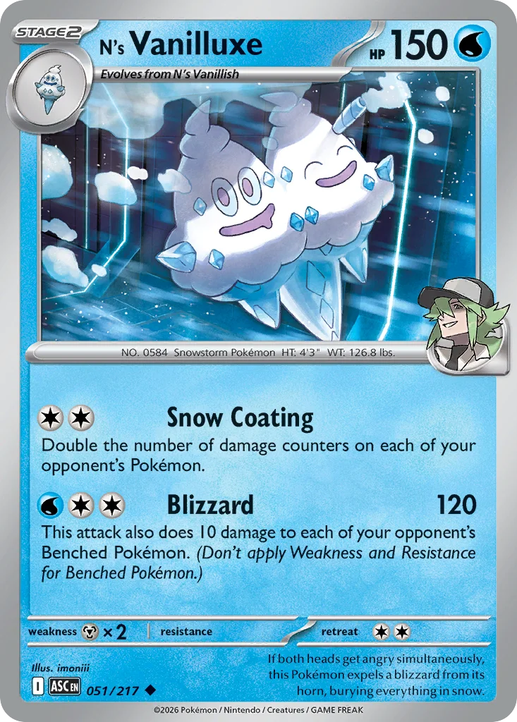 N's Vanilluxe Pokemon card from Ascended Heroes, card number 51