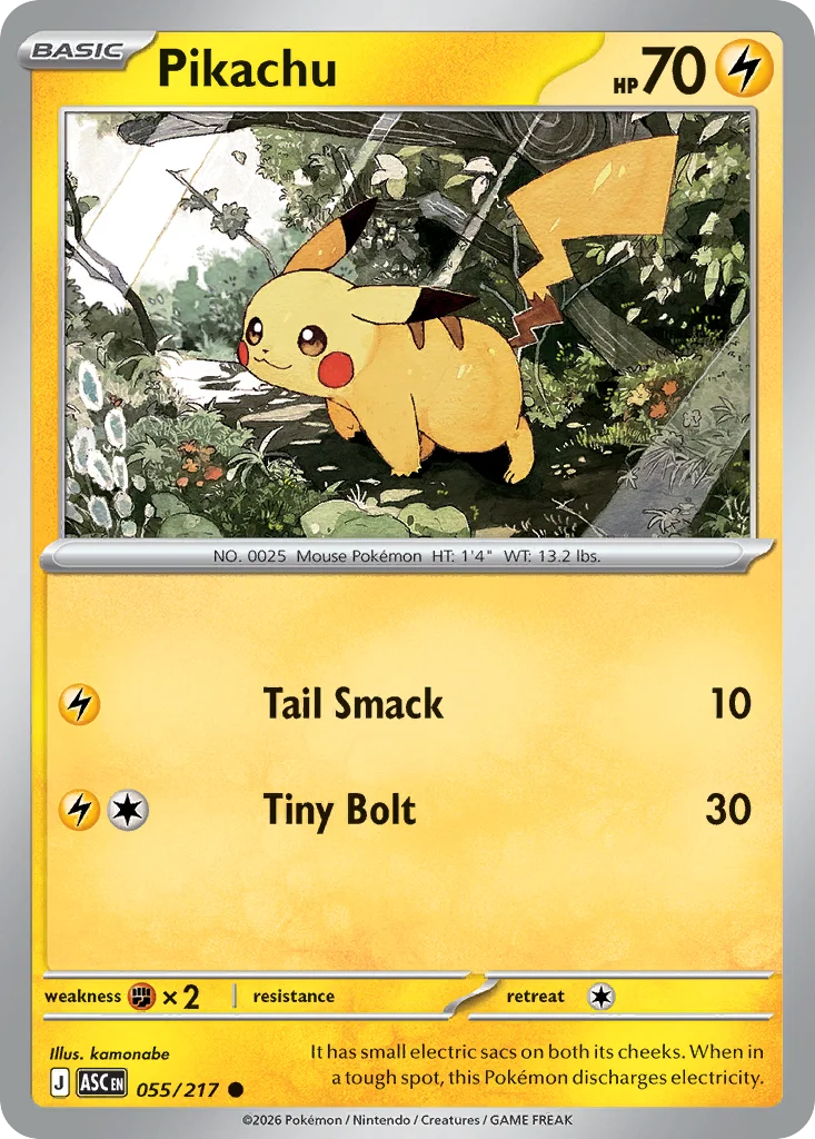 Pikachu Pokemon card from Ascended Heroes, card number 55