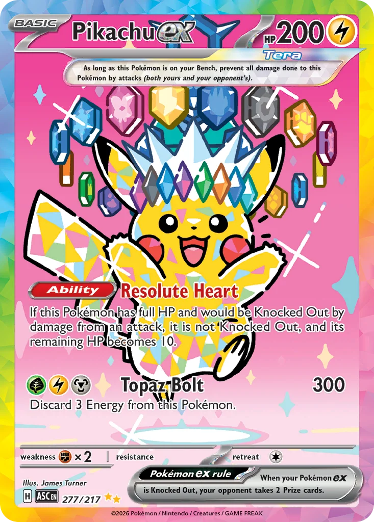 Pikachu ex Pokemon card from Ascended Heroes, card number 277