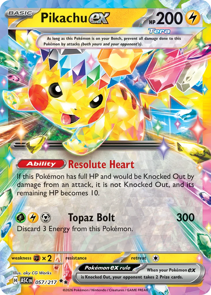 Pikachu ex Pokemon card from Ascended Heroes, card number 57