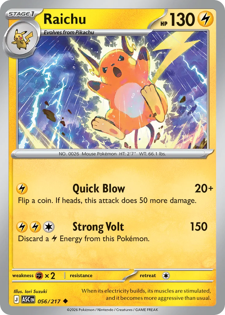 Raichu Pokemon card from Ascended Heroes, card number 56