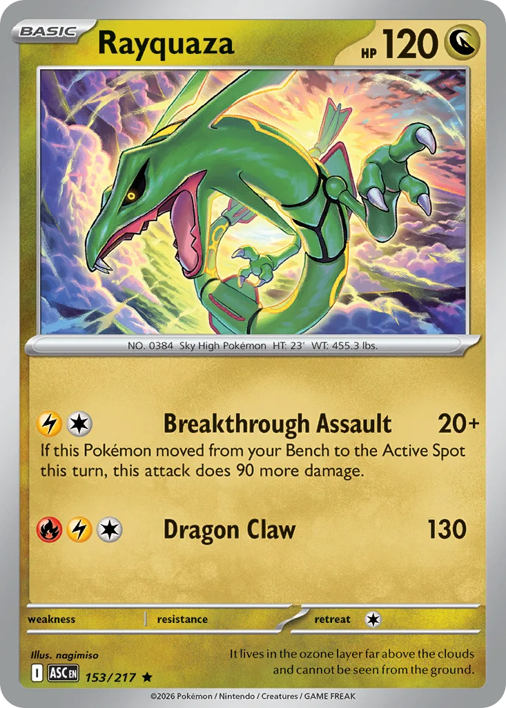 Rayquaza Pokemon card from Ascended Heroes, card number 153