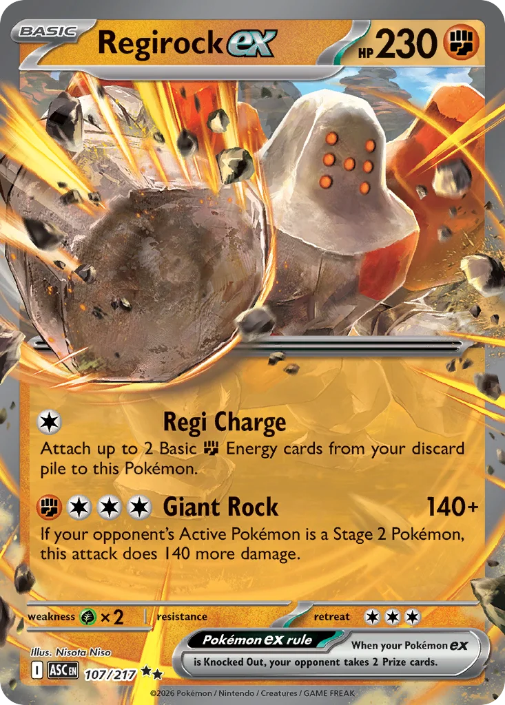 Regirock ex Pokemon card from Ascended Heroes, card number 107