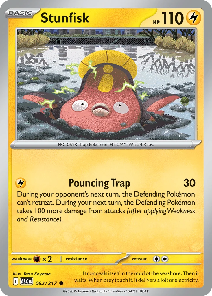 Stunfisk Pokemon card from Ascended Heroes, card number 62