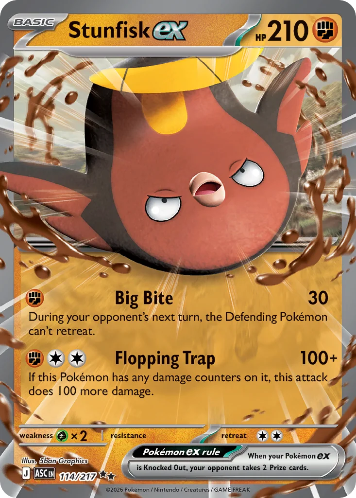 Stunfisk ex Pokemon card from Ascended Heroes, card number 114