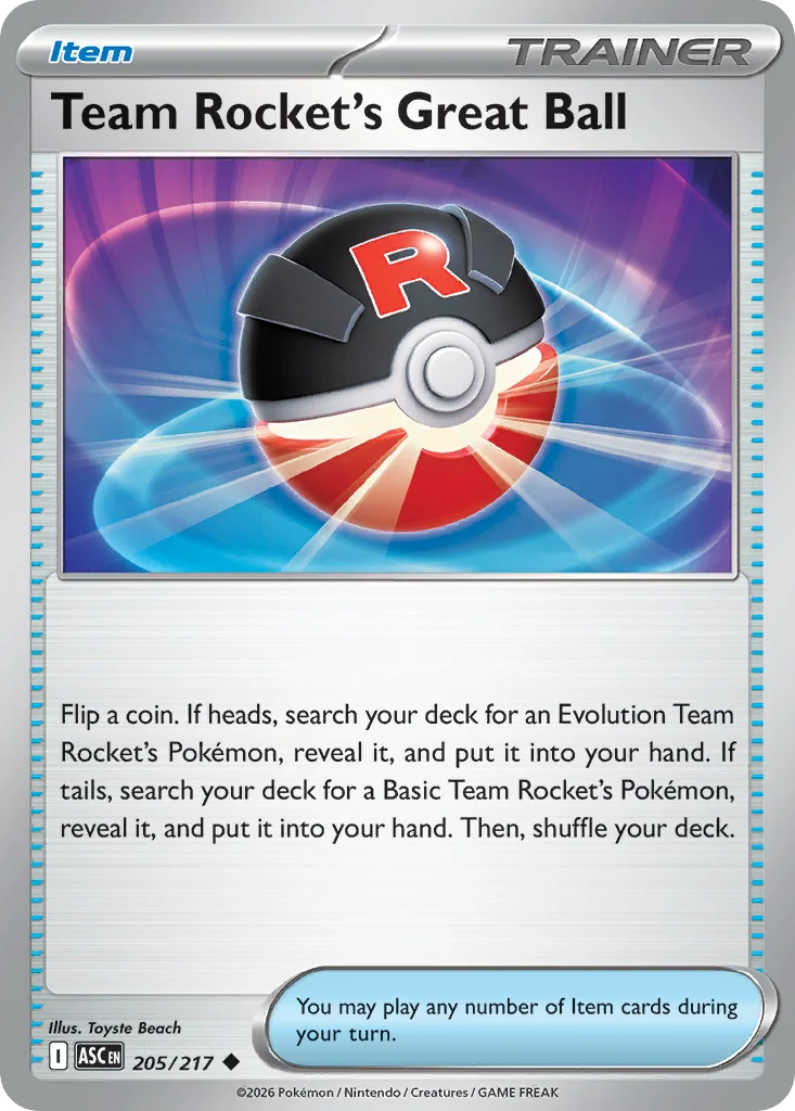 Team Rocket's Great Ball Pokemon card from Ascended Heroes, card number 205