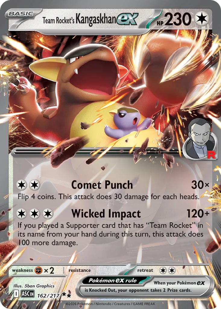 Team Rocket's Kangaskhan ex Pokemon card from Ascended Heroes, card number 162