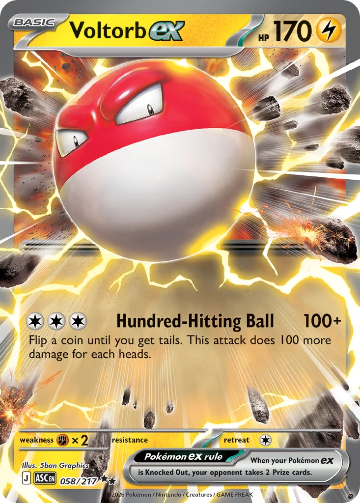Voltorb ex Pokemon card from Ascended Heroes, card number 58