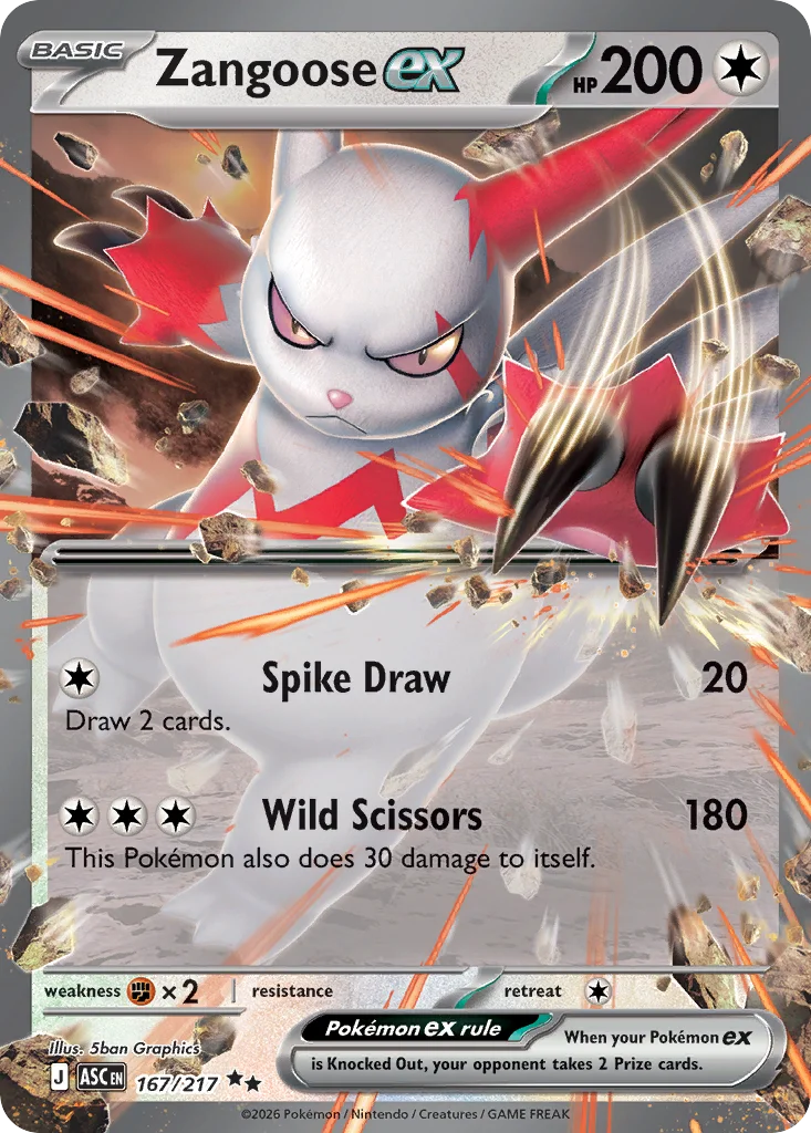 Zangoose ex Pokemon card from Ascended Heroes, card number 167