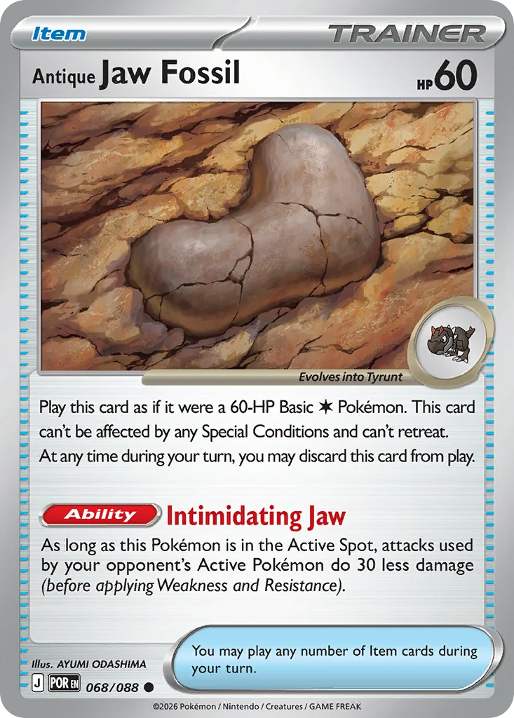 Antique Jaw Fossil Pokemon card from Perfect Order, card number 68