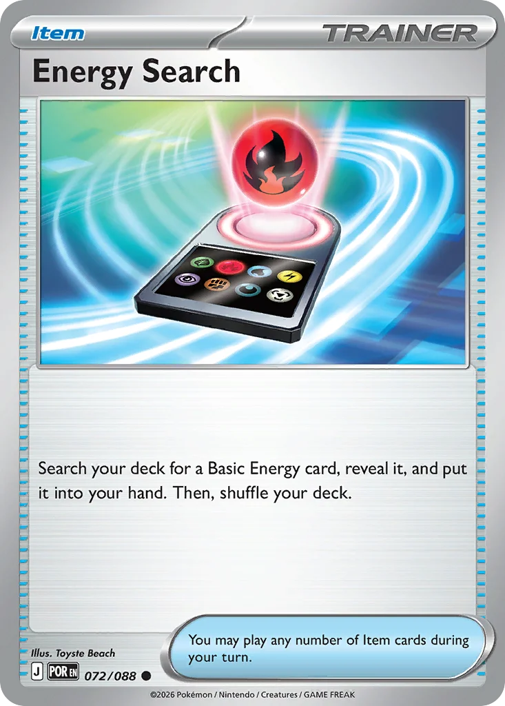 Energy Search Pokemon card from Perfect Order, card number 72