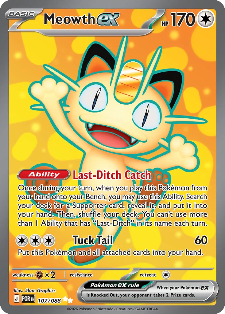 Meowth ex Pokemon card from Perfect Order, card number 107
