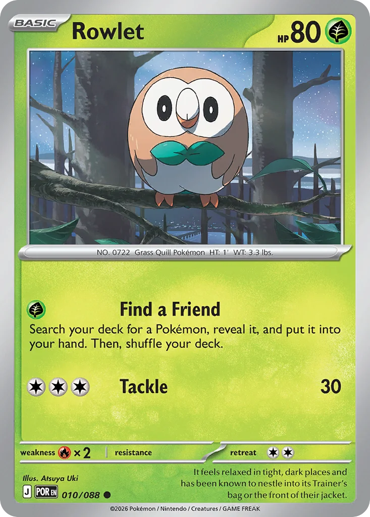 Rowlet Pokemon card from Perfect Order, card number 10