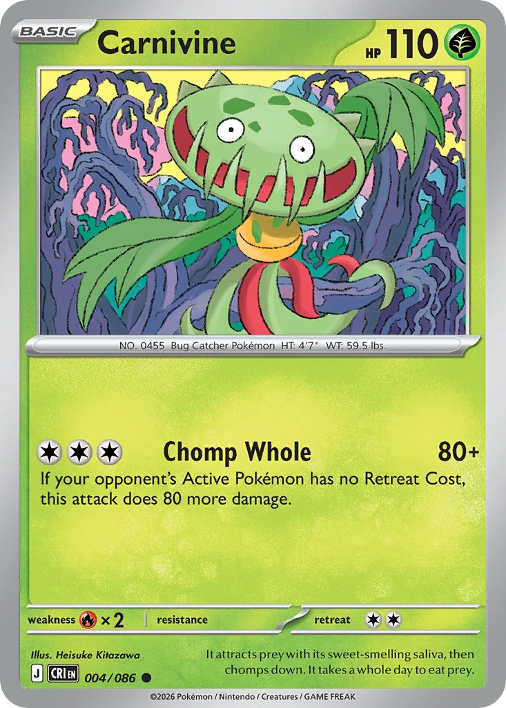 Carnivine Pokemon card from Chaos Rising, card number 4