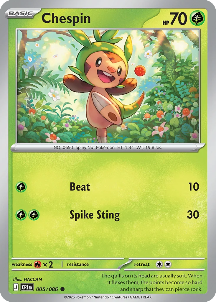 Chespin Pokemon card from Chaos Rising, card number 5
