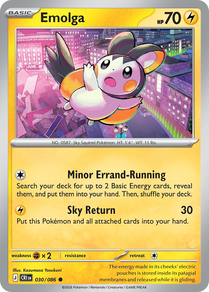 Emolga Pokemon card from Chaos Rising, card number 30