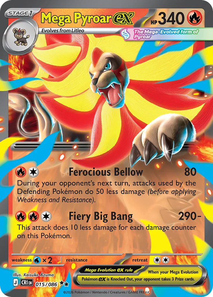 Mega Pyroar ex Pokemon card from Chaos Rising, card number 15