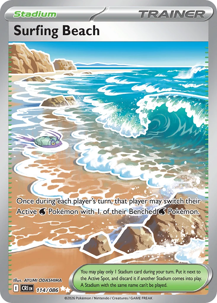Surfing Beach Pokemon card from Chaos Rising, card number 114